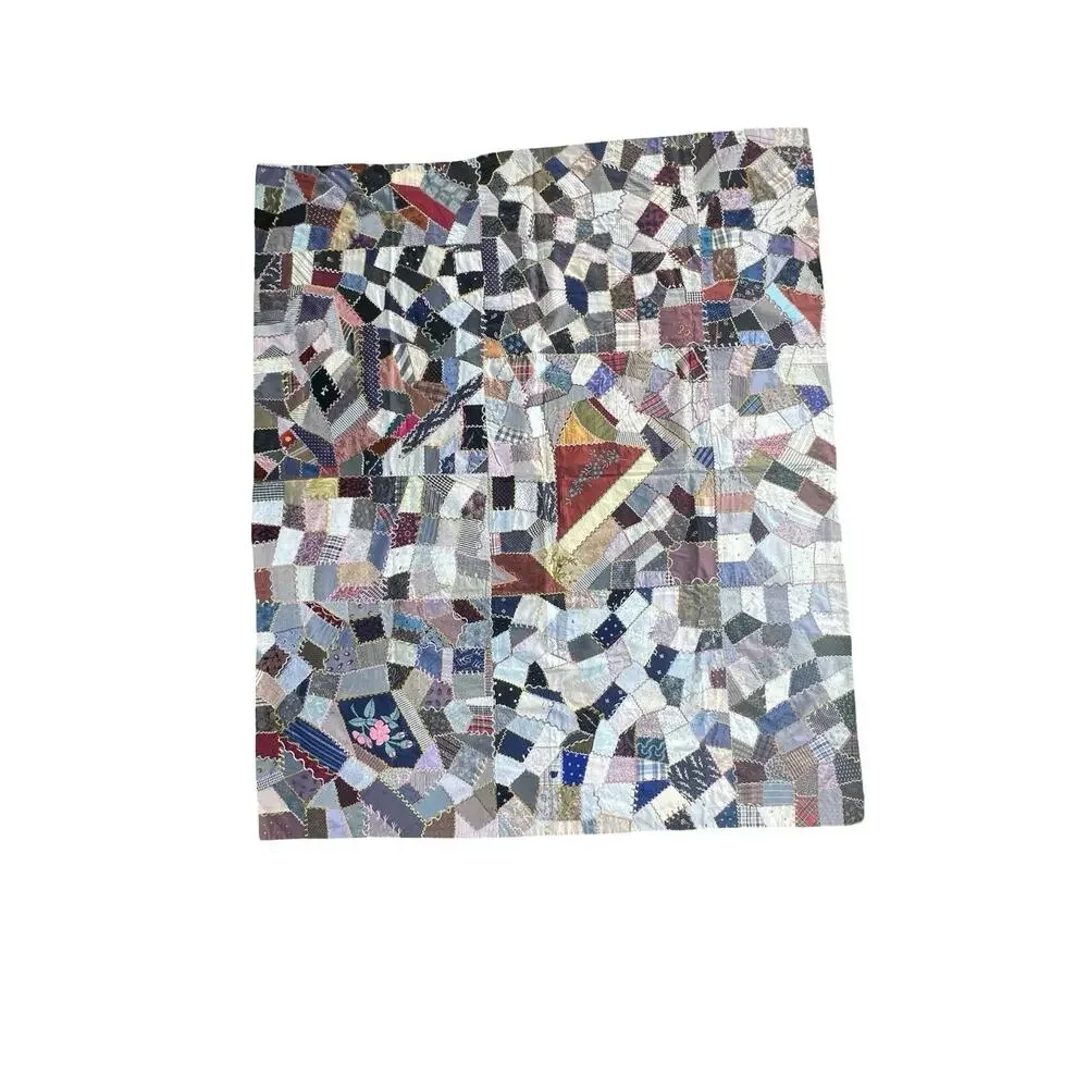 Antique 1933 Crazy quilt Detailed Stitching 62